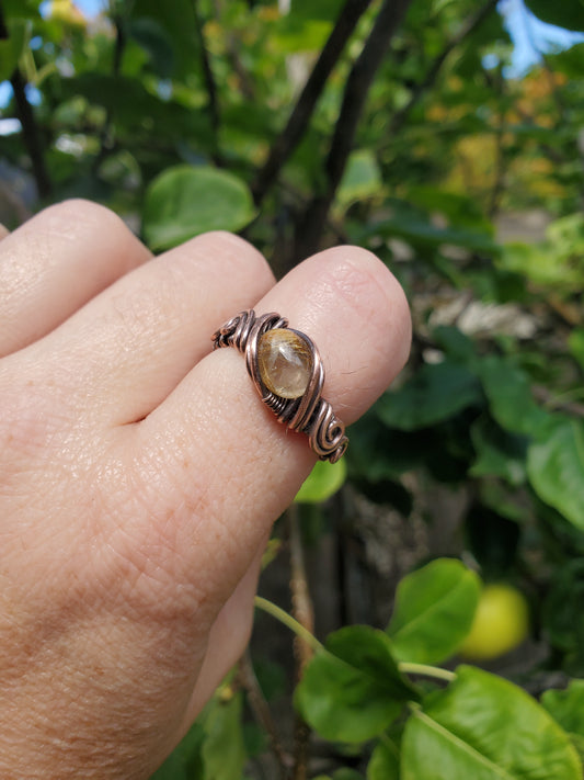 Rutilated Quartz and Copper Ring