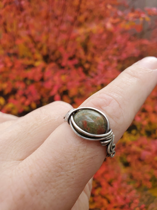 Unakite and Braided Sterling Silver