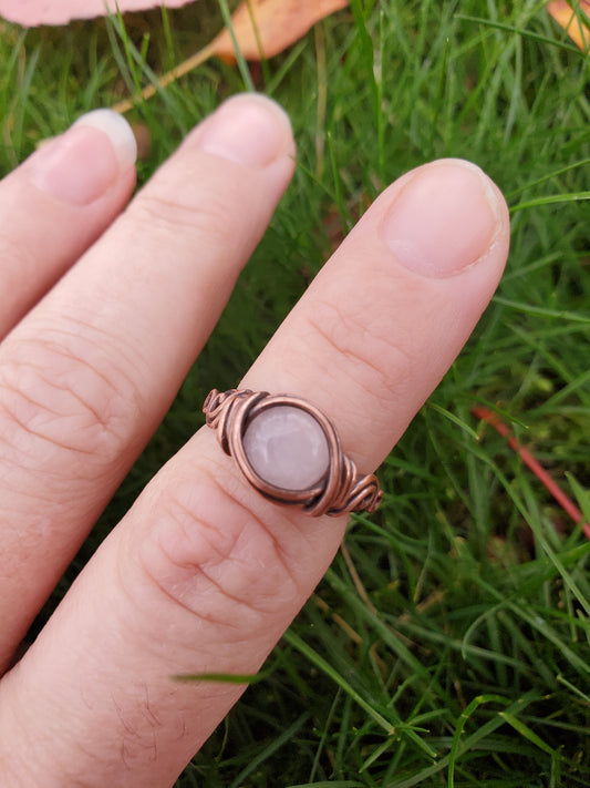 Rose Quartz and Braided Copper Ring