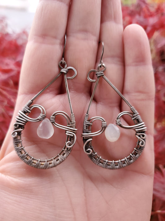Moonstone and Sterling Silver Intricate Wire Wrap Earrings