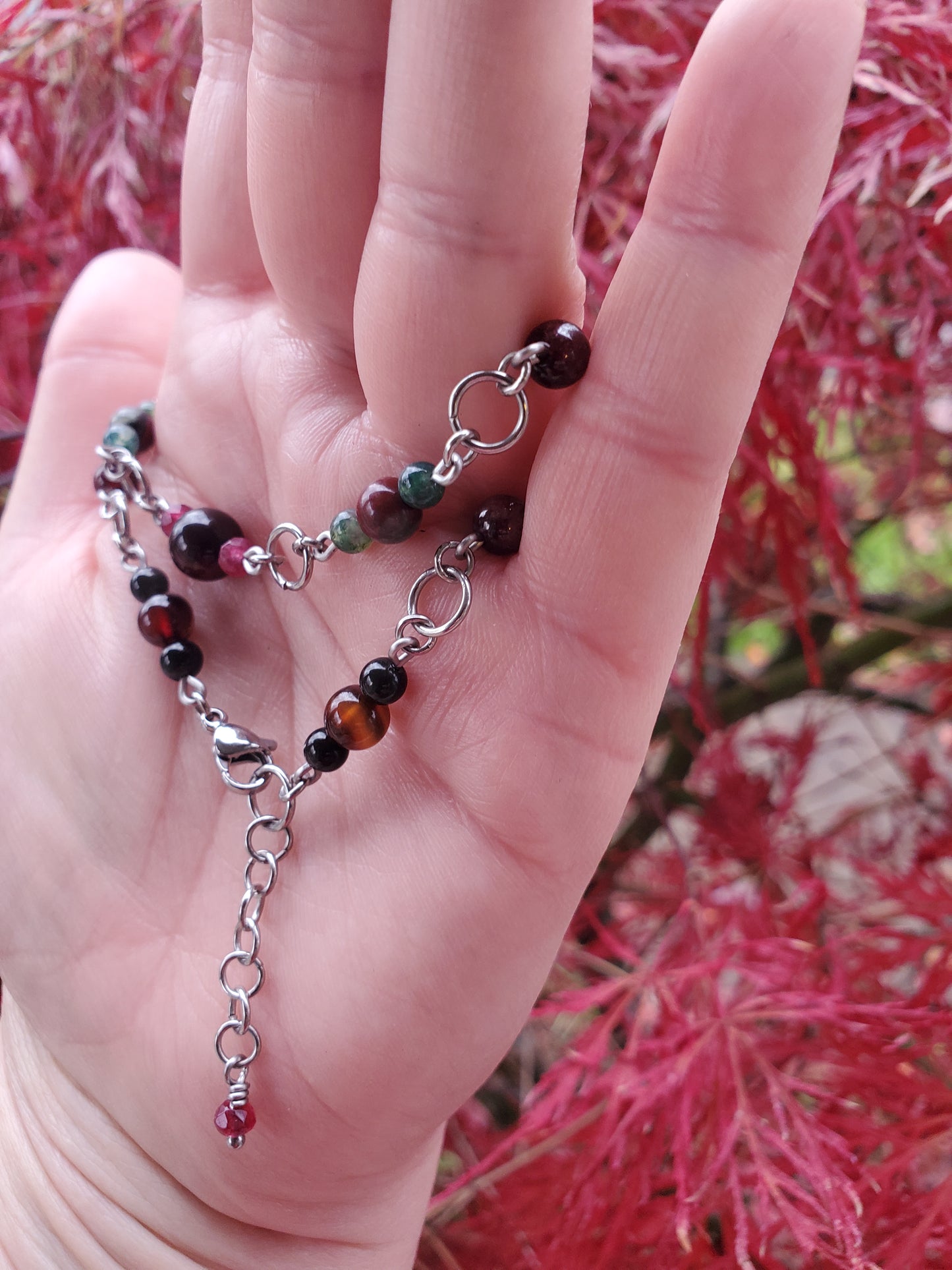 Attainment Bracelet - Garnet, Carnelian, Bloodstone, Moss Agate, and Obsidian