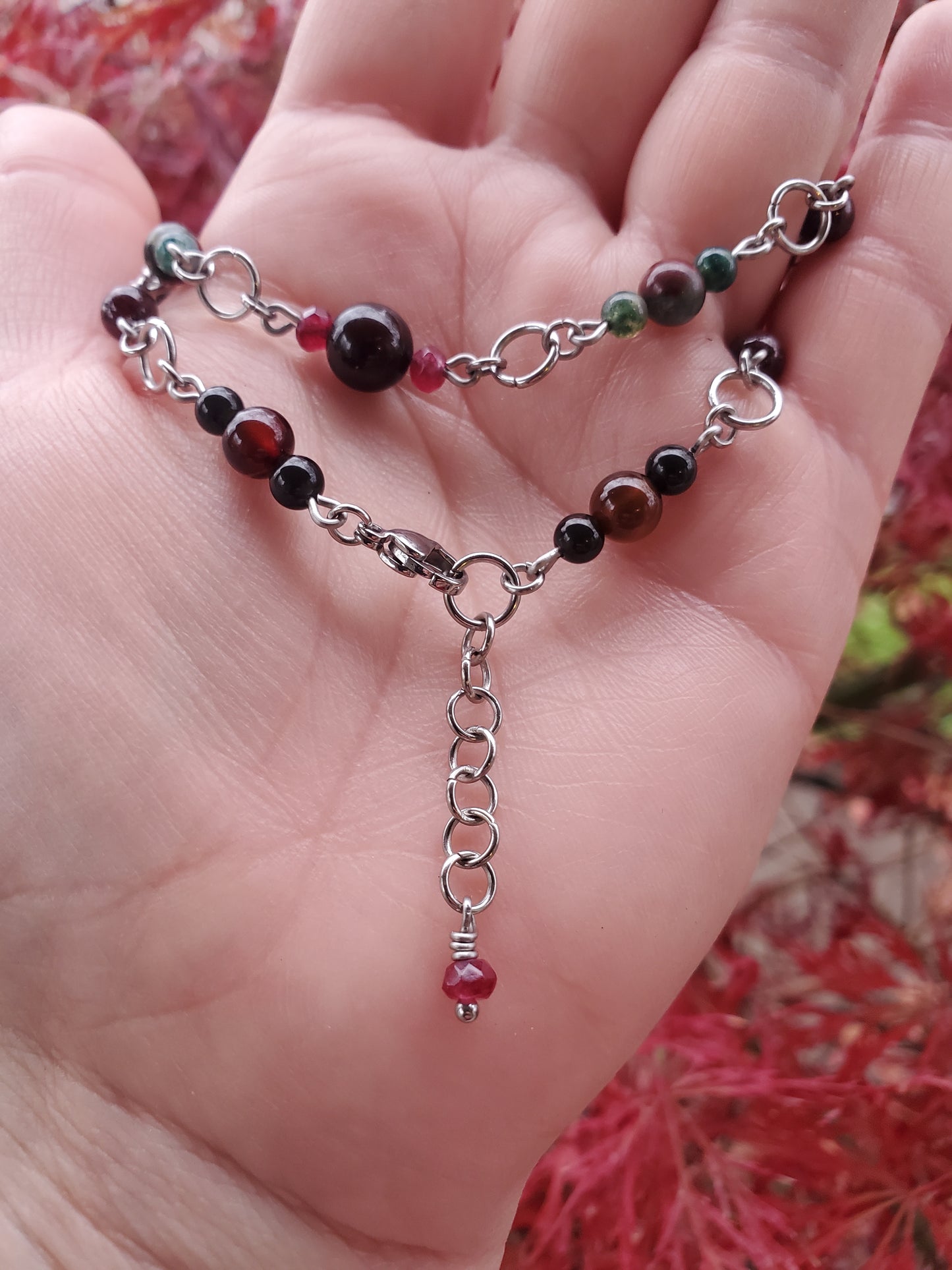 Attainment Bracelet - Garnet, Carnelian, Bloodstone, Moss Agate, and Obsidian