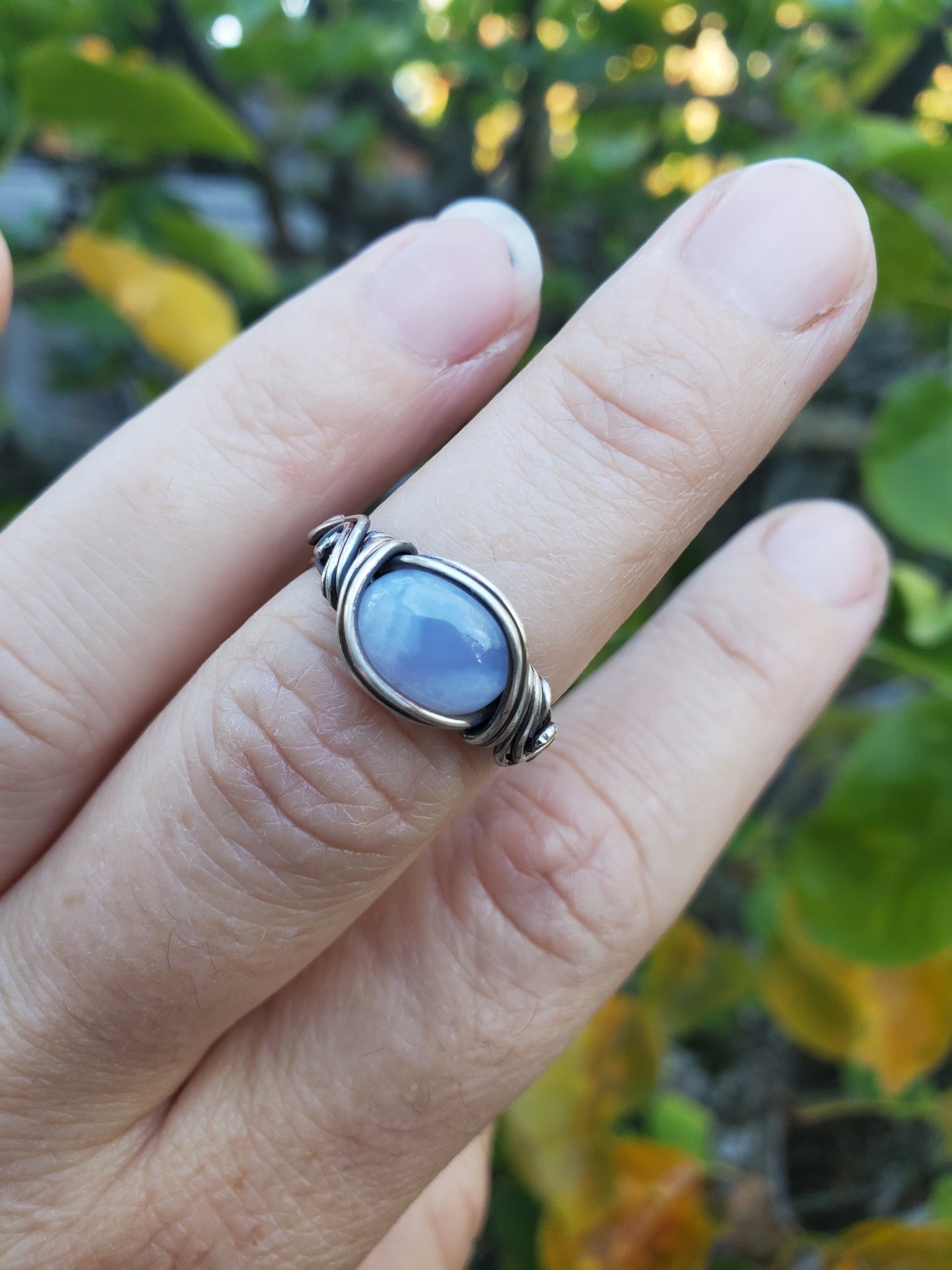 Blue Lace Agate Braided Sterling Silver Ring