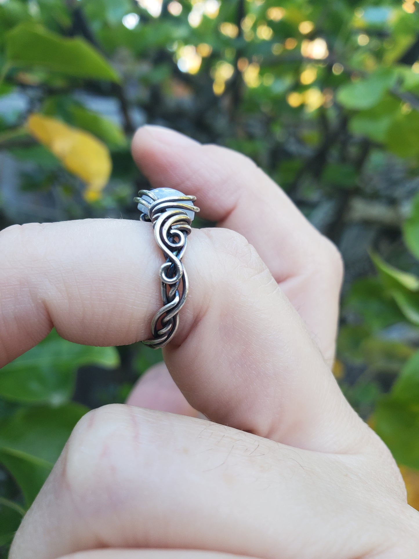 Blue Lace Agate Braided Sterling Silver Ring