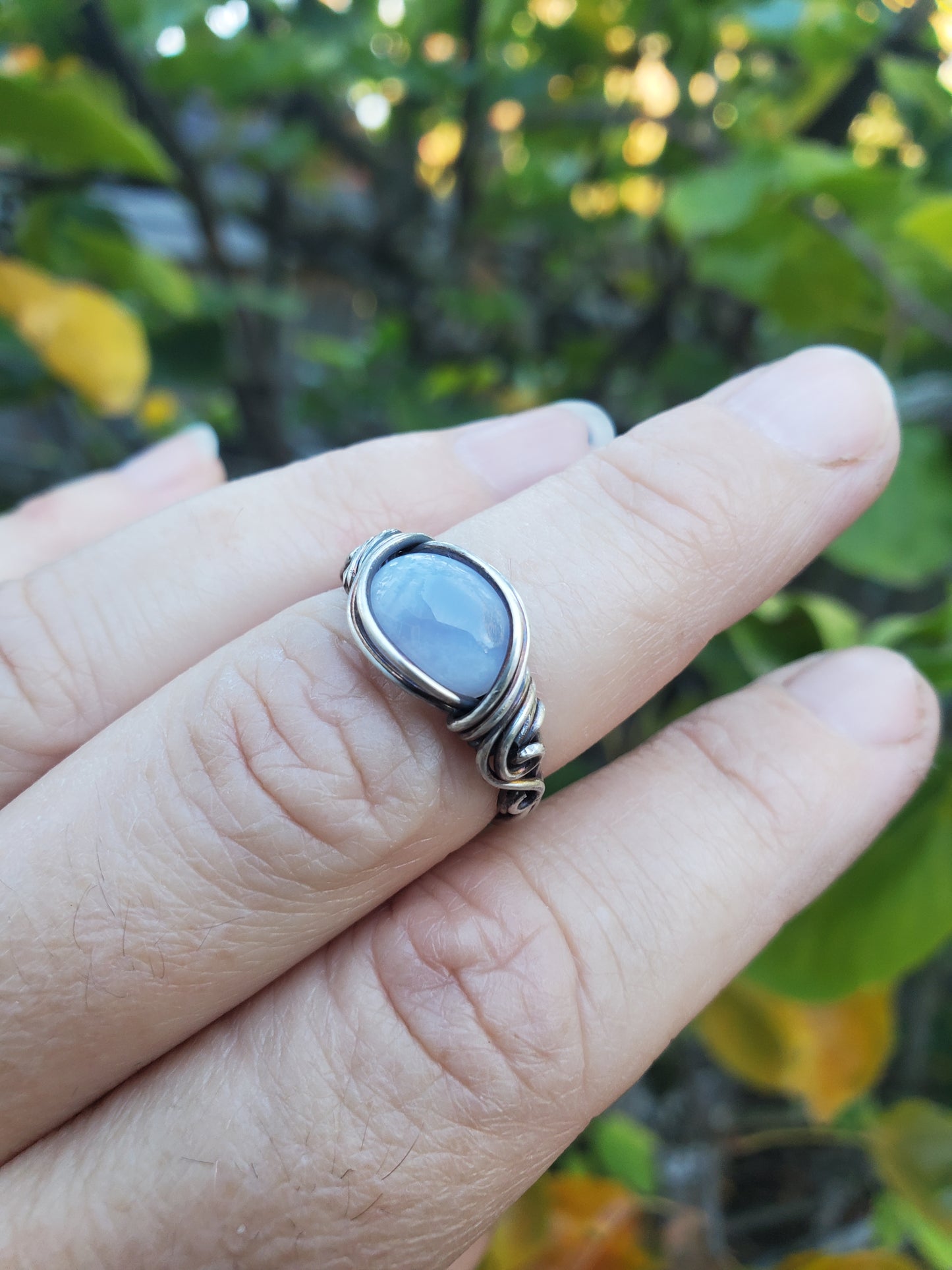 Blue Lace Agate Braided Sterling Silver Ring