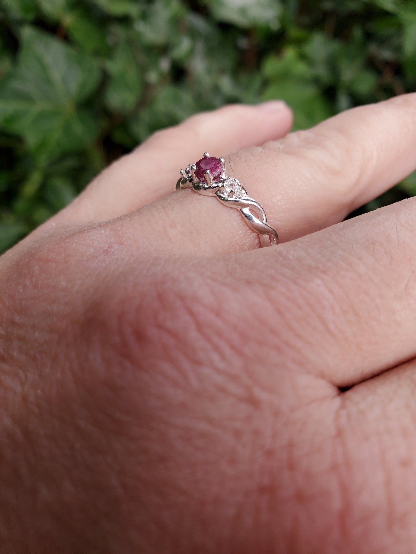 Sterling Silver Ring: Ruby and CZ