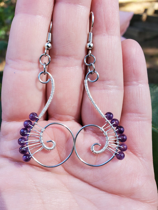 Amethyst Scroll Earrings in 925 Sterling Silver