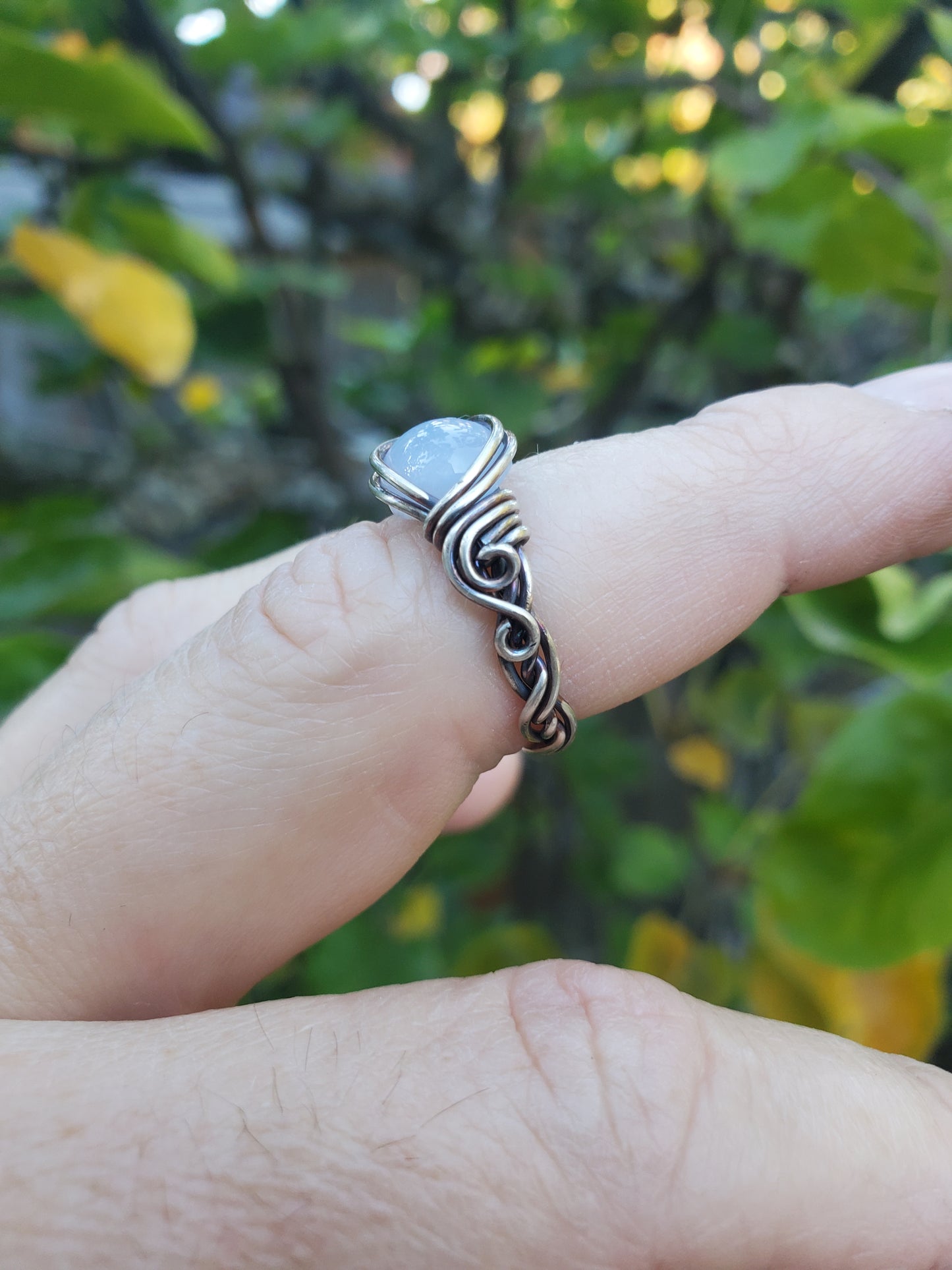 Blue Lace Agate Braided Sterling Silver Ring