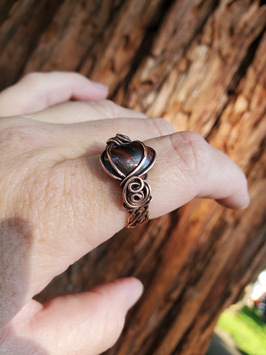 Tiger Iron Braided Copper Ring