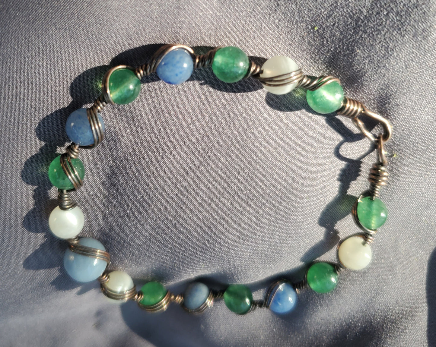 Wire Wrapped Bracelet with Angelite, Moonstone, and Aventurine