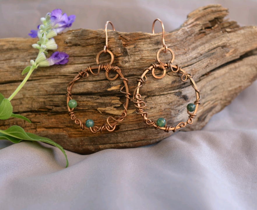 Copper Vine Hoop Earrings