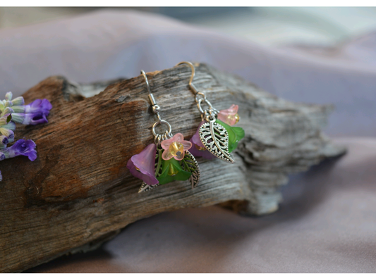Flower Fairy Earrings - Pink, green, purple