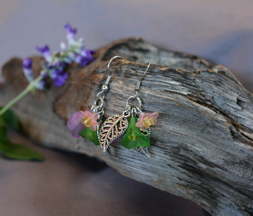 Flower Fairy Earrings - Pink, green, purple