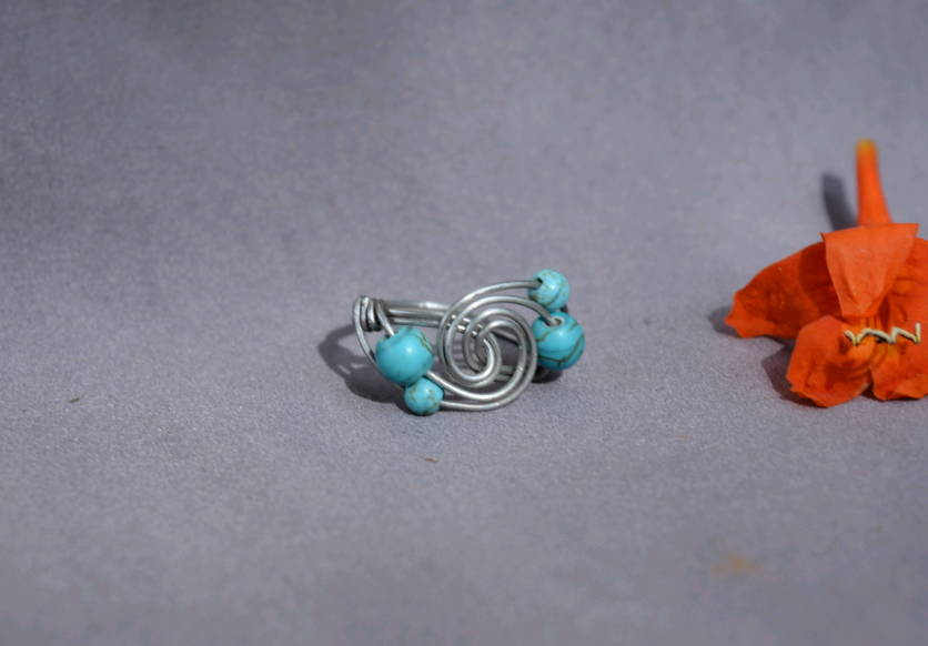 Spiral Ring - Blue dyed Howlite