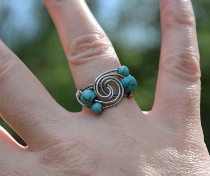 Spiral Ring - Blue dyed Howlite