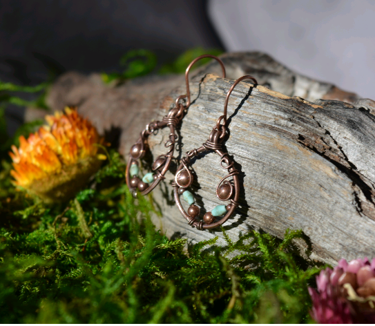 Pinya- Mini Copper and Turquoise Earrings