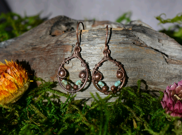 Pinya- Mini Copper and Turquoise Earrings