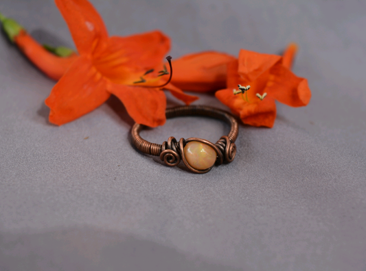 Mexican Fire Opal - Copper Ring - Size 10.5