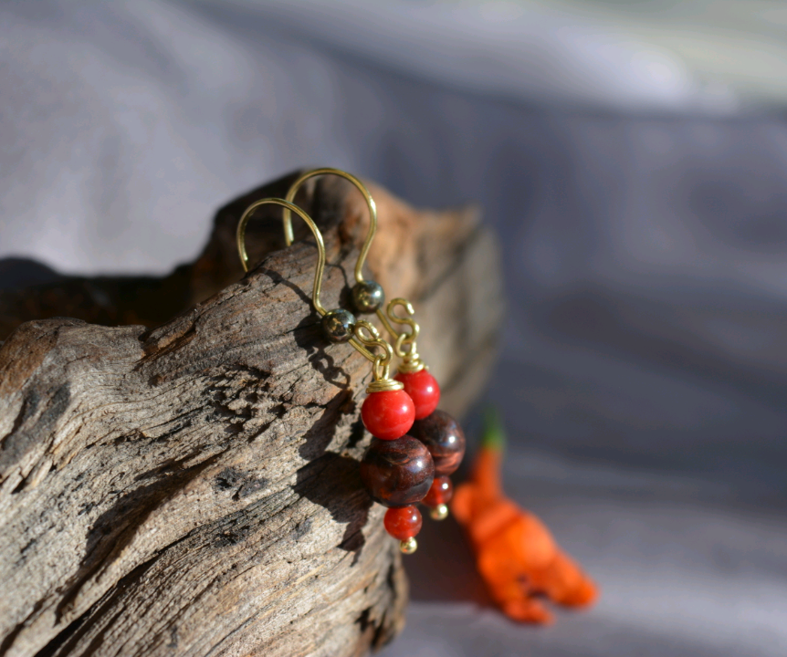 Red Lady Earrings - Red Tigers Eye, Carnelian, Coral