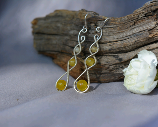 Three Tier Earrings in Silver - Honey Jade